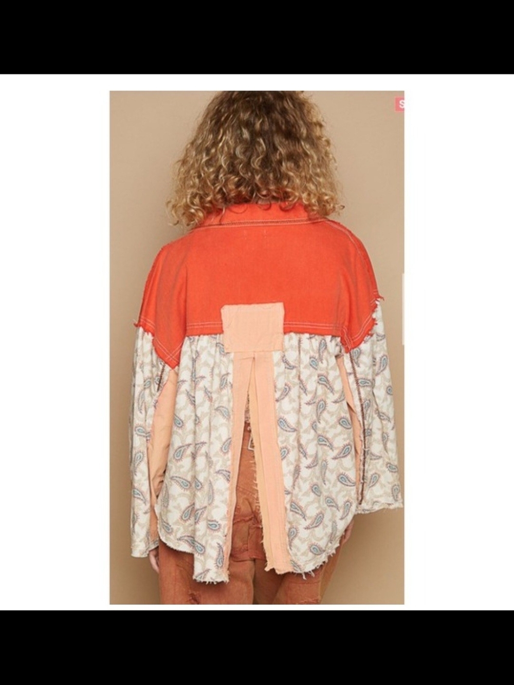 POL Cropped Colorblock Jacket Orange Peach with Printed Sleeves NWOT - Picture 4 of 4